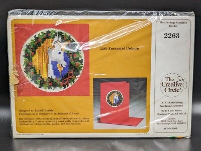 Enchanted Unicorn Greeting Card 1982 The Creative Circle Cross Stitch Kit #2263 - Image 1 of 2