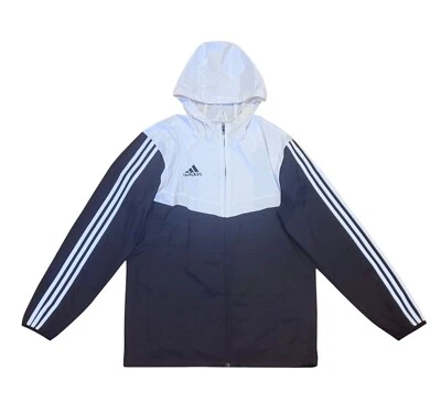 Chaqueta cortavientos Adidas Tiro cremallera completa 3 rayas negra blanca para hombre talla pequeña Foto 1 de 4