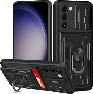 Funda de teléfono para Samsung Galaxy S23 con cubierta de lente, ranura para tarjeta, soporte para anillo Foto 1 de 4