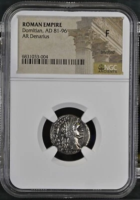 NGC F - FINE Denarius Domitian AD81-96 NGC Ancients Certified Roman Silver FINE - Image 1 of 2