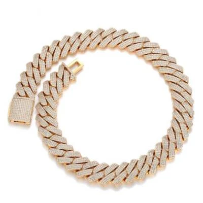 Pulseras collar cadena cubana romboide circón hip hop 25 mm chapadas en oro Foto 1 de 4