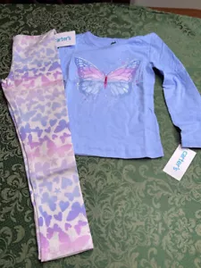 Set completo nuovo con etichette 5t 5 carter farfalle camicia farfalla top leggings blu viola - Foto 1 di 5