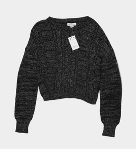 NWT Harper Canyon Sweater Shirt Girls 8-10 Long Sleeve Black Metallic Cable Knit - Picture 1 of 3