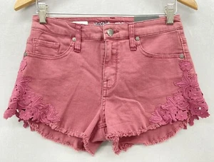 Mossimo High Rise Shorts Womens Juniors Sz 6-28" Denim Raw Hem Stretch Rose Pink - Picture 1 of 12