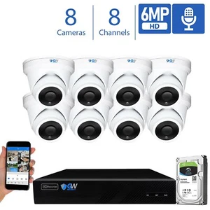 8CH NVR 8 X 6MP PoE IP 3.6mm Lens Microphone Turret Security Camera System 2TB - Picture 1 of 12