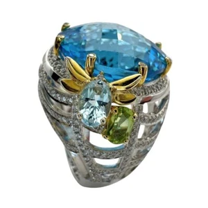 935 Silver With 25.92 TCW Multi Gemstone Unique Women's Party Wear Dome Ring - Picture 1 of 10