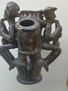 Autentica Pipa Africana Benin Scultura in Bronzo Antica Arte Tribale - Foto 1 di 10