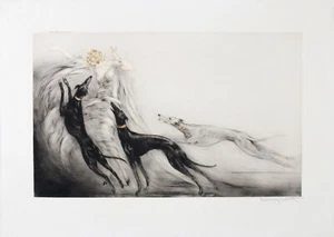 ICART LOUIS - ELEGANT MIT SCHWARZ-WEISSEN WINDHUNDEN 1925 - Bild 1 von 1