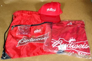 LOT OF 5 BUDWEISER SWAG ITEMS: Baseball Hat/Tote Bag/keychain/beads/T-shirt L - Picture 1 of 1