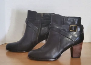 Cole Haan Women's Size 7.5 Cassidy Buckle Leather Zip Ankle Boots Black $160 - Picture 1 of 12