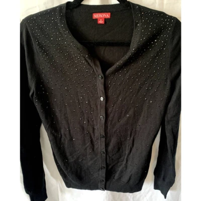 Merona Black Beaded Cardigan Sweater Button Up Knit Top Size Small - Image 1 of 4
