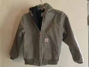 Carhartt Kids Canvas Jacket Tan Kids Size 6 Quilt Lined Full Zip Hood Nice - Picture 1 of 5