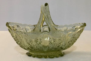 Vintage 1960s Fenton Green Oval Twig Handled Basket on Footed Base - Picture 1 of 6