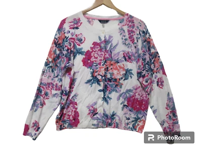 Размер 14 Joules женщин цветочный фиолетовый тонкий хлопок трикотажа легкий кардиган Топ - Изображение 1 из 4