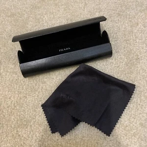 Prada Glasses Black Case Box Holder Leather with Cleaning Cloth Magnetic Close - Picture 1 of 11