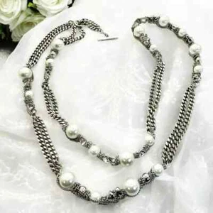 Givenchy Haute Couture Long Crystal and pearls Necklace in Silver. Retail $399 - Picture 1 of 7