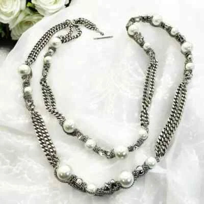 Givenchy Haute Couture Long Crystal and pearls Necklace in Silver. Retail $399 - Image 1 of 4