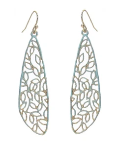 Orecchini pendenti filo filo blu cielo goccia filigrana metallo - Foto 1 di 1