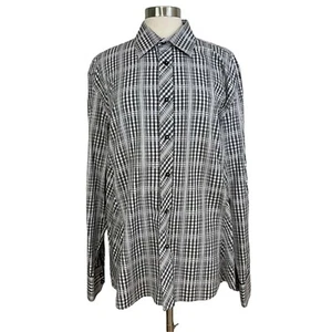Zagiri Mens XL White Black Plaid Collared Button Down Long Sleeve Dress Shirt - Picture 1 of 12