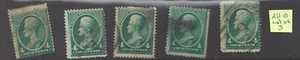 US Scott #211 F/VF USED BETTER Estate Lot of 5 of the 4c Jackson Banknote! - Picture 1 of 2