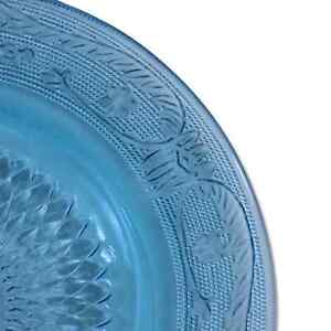 Firna Fleur De Lis Aqua Blue Glass Dinner Plate 9 3/4" Vintage