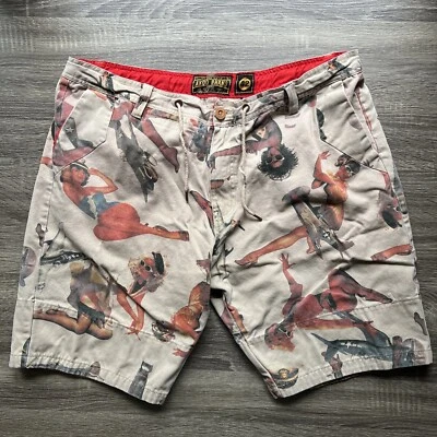 AKOO BRAND Mens Shorts Size 42 WW2 B-52 Bombers Pinup Girls  Military Print - Image 1 of 4