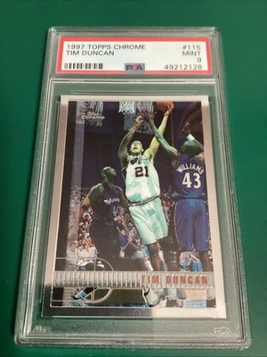 Карта дебютанта Тима Дункана 1997-98 Topps Chrome #115 PSA 9 2128 - Изображение 1 из 4