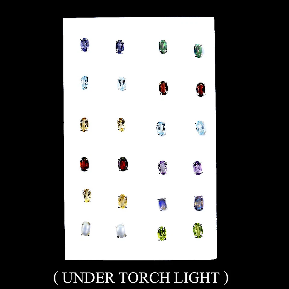 925 Orecchini Argento Sterling Ovale Iolite Topazio Peridoto 5x3mm 12 Paia - Immagine 1 di 4