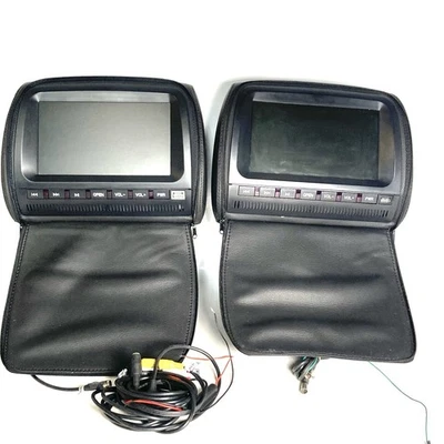 Pair Of Headrest With Built In DVD Player & USB - Universal Head Rest Headrests - Image 1 of 4
