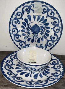 ARTISAN DE LUXE HOME BLAUE ROSE 3-teiliges 2er-Set 11” Abendessen eine 6” Salsa-Schale Neu mit Etikett - Bild 1 von 9