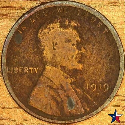 Centavo de trigo Lincoln 1919 D ~ error de mezcla de aleación incorrecta / leñoso ~ envío gratuito Foto 1 de 4