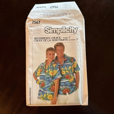 7567 VTG Simplicity Sewing Pattern Misses Mens Loose Fit Button-Up Shirt - SZ XL - Image 1 of 3
