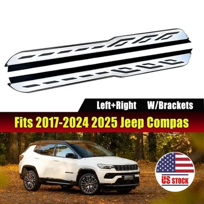 Running Board Fits for 2017-2024 2025 Jeep Compass Side Step Nerf Bar w/brackets - Image 1 of 4