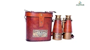 Brass Antique Binoculars Vintage Nautical Marine Collectible with Leather Case - Picture 1 of 3
