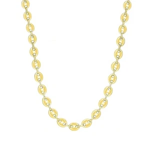 925 Sterling Silver Puffed Mariner Link Chain Necklace-18K Gold Plated Hollow... - Picture 1 of 5