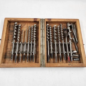 Set Of 13 Auger Bits Russel Jennings C.E. Jennings With Wooden Box Stanley Irwin - Picture 1 of 15