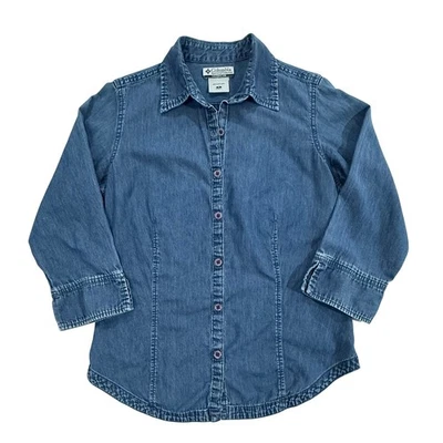 Columbia Sportswear Company Womens Denim Shirt Button Up 3/4 Sleeve Size S 336 - Image 1 of 4
