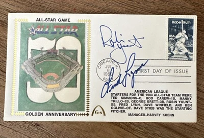 Robin Yount And Fred Lynn FDC Signed JSA 50th All Star Game  - Image 1 of 2