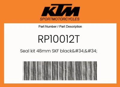 Kit de sellado genuino KTM 48Mm Skf negro"" - Rp10012T Foto 1 de 4