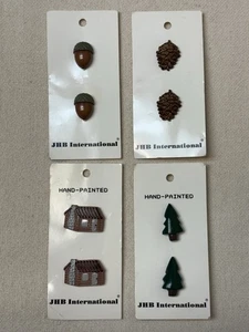 JHB International Hand Painted Log Cabin Tree Acorn Pinecone Sewing Buttons Card - Picture 1 of 9
