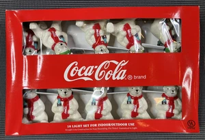 Vintage Eisbär Coca-Cola Weihnachten - Innen Außen 10 Lichter Set Neu aus altem Lagerbestand - Bild 1 von 5
