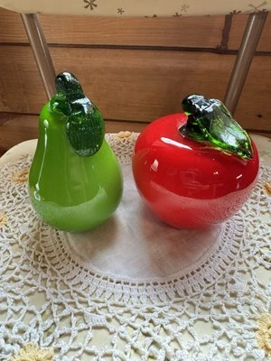 复古 MCM Murano 风格手工吹制玻璃水果梨和苹果套装 — 第 1/4 张图片