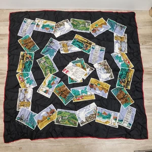 Perry Ellis Scarf Womens Square Black Travel Postcard Print Red Edge Shawl Wrap - Picture 1 of 11