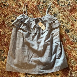 Camiseta sin mangas para mujer Ann Taylor Loft azul con volantes de lino L nueva con etiquetas - Imagen 1 de 9
