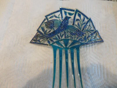 LG ANTIQUE LADIES HAIR COMB BLUE BIRD IN FLIGHT  7"  ***** HUGE DISCOUNT**** - Image 1 of 4