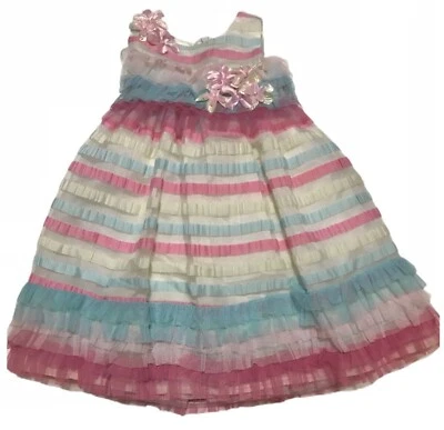 Vestido Isobella & Chloe Rosa Verde Azul Bebé Niñas 12 Meses Fiesta NUEVO Foto 1 de 4