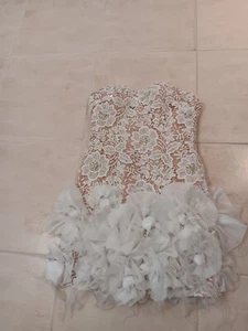 ANNABELLA BOUTIQUE WHITE LACE CREAM STRAPLESS COCKTAIL RHINESTONE JEWEL DRESS - Picture 1 of 10