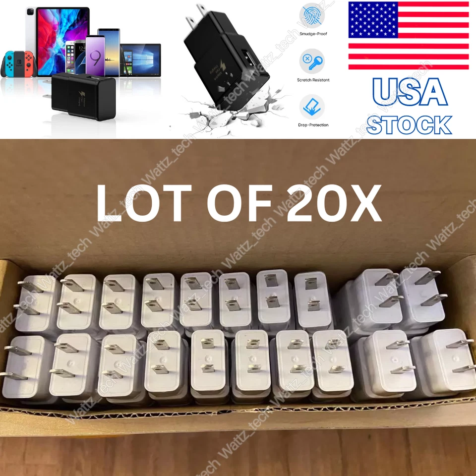 Lote de 20 piezas adaptable rápido cargador de pared USB bloque adaptador de corriente para Samsung S20 S21 Foto 1 de 4