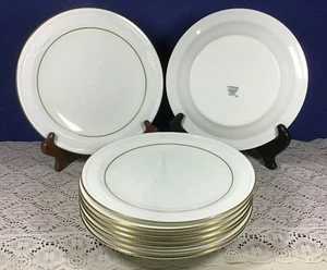 Corning White Pyrocerma Dinner Plates Gold Rings Embossed Design, set of 9 - Picture 1 of 2