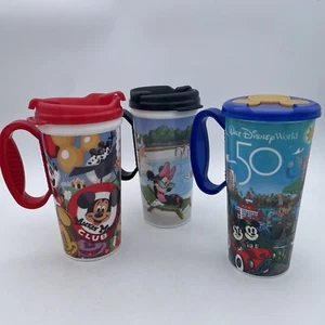 3 Walt Disney World Park Rapid Fill Hot Cold Refillable Souvenir Mug Cups Lid - Picture 1 of 6